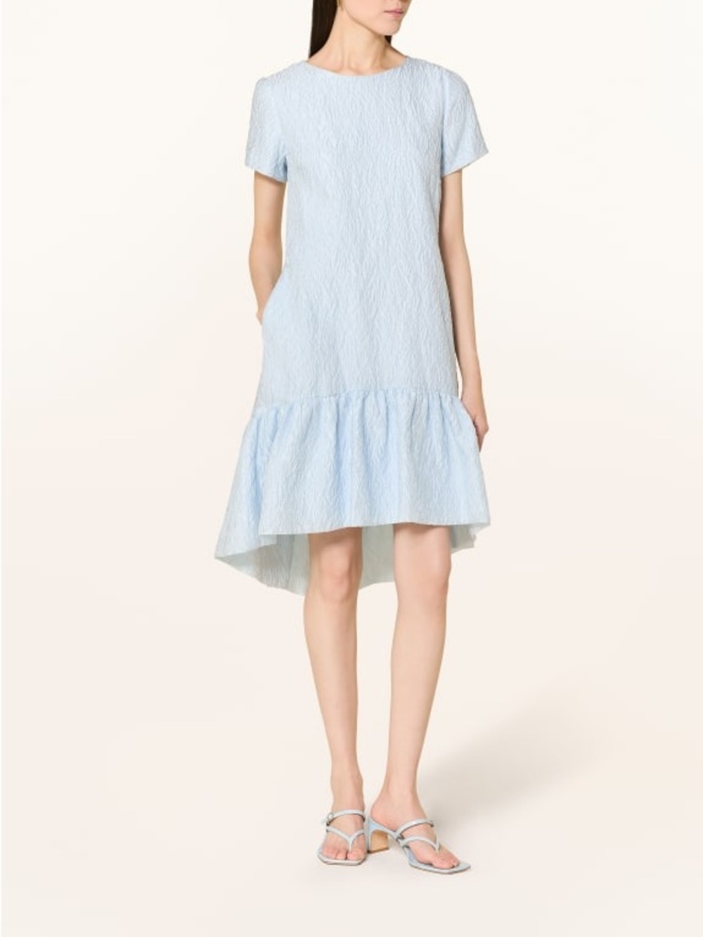 Light Blue Short Sleeve Ruffled Hem Dress with pockets